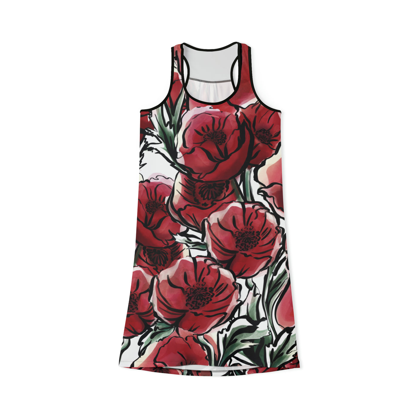 DARK RED LAVISH BLOSSOMS Women's Racerback Dress (AOP)