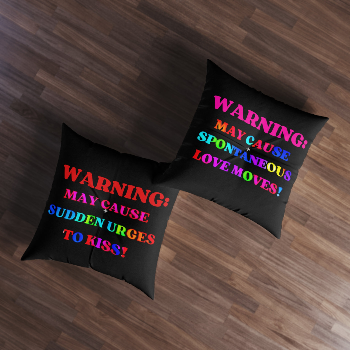 SPONTANEOUS LOVE WARNING Black Tufted Floor Pillow, Square 30x30