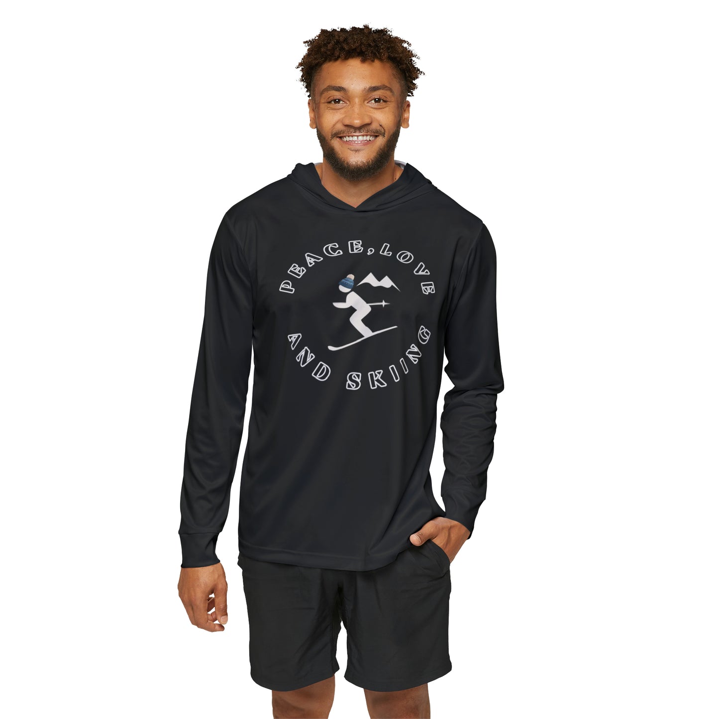 "Peace, Love and Skiing" Men's Sports Warmup Hoodie (AOP)