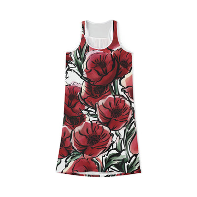 DARK RED LAVISH BLOSSOMS Women's Racerback Dress (AOP)