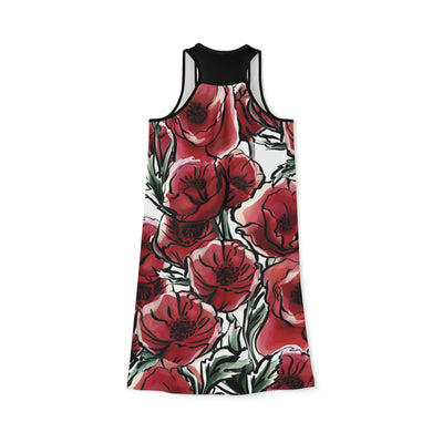 DARK RED LAVISH BLOSSOMS Women's Racerback Dress (AOP)