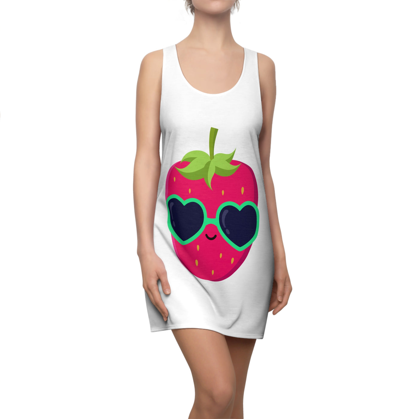 Strawberry Racerback White Dress (AOP)