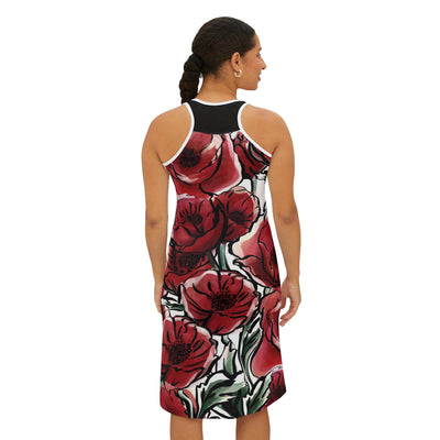 DARK RED LAVISH BLOSSOMS Women's Racerback Dress (AOP)