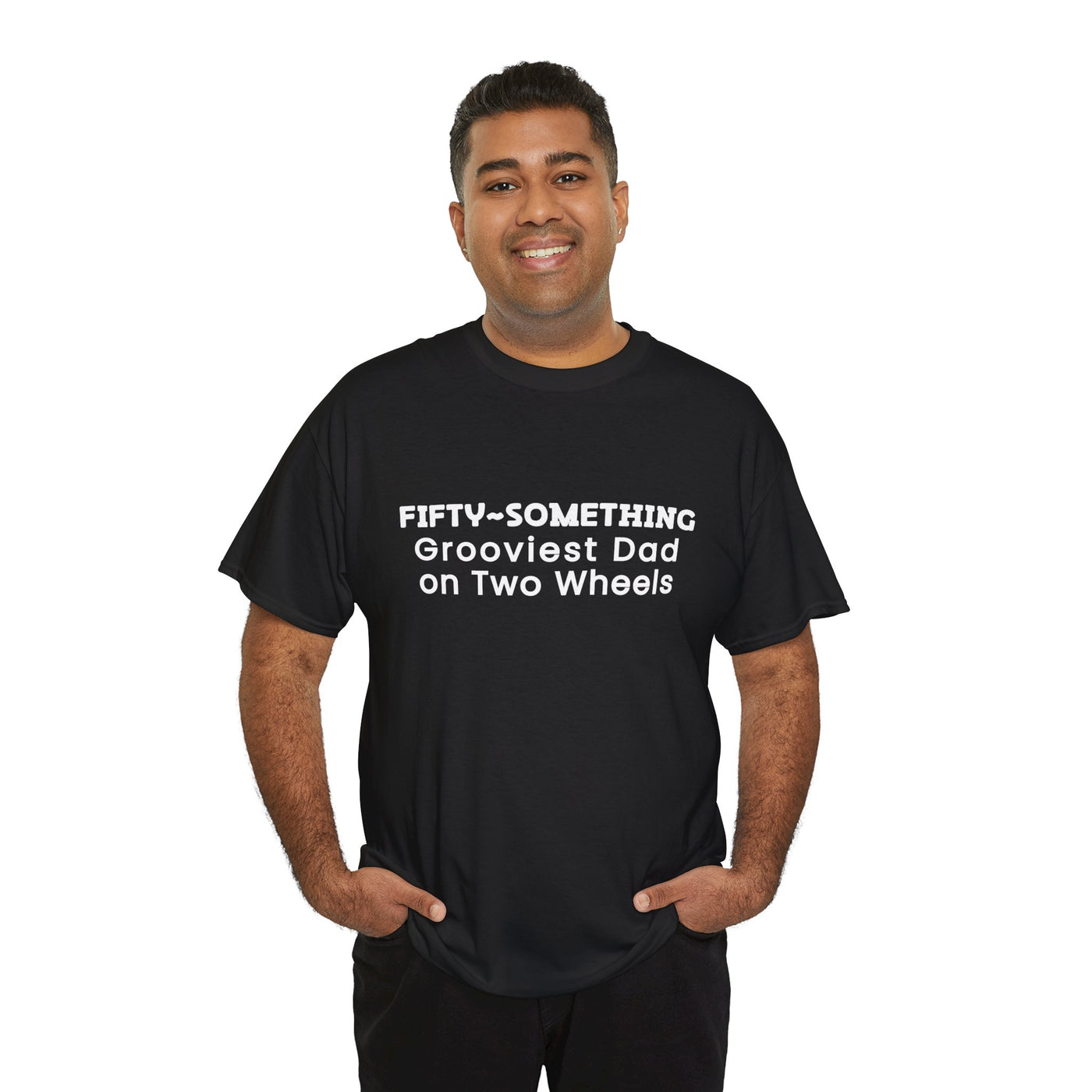 FIFTY-SOMETHING GROOVIEST DAD ON 2 WHEELS Heavy Cotton Tee