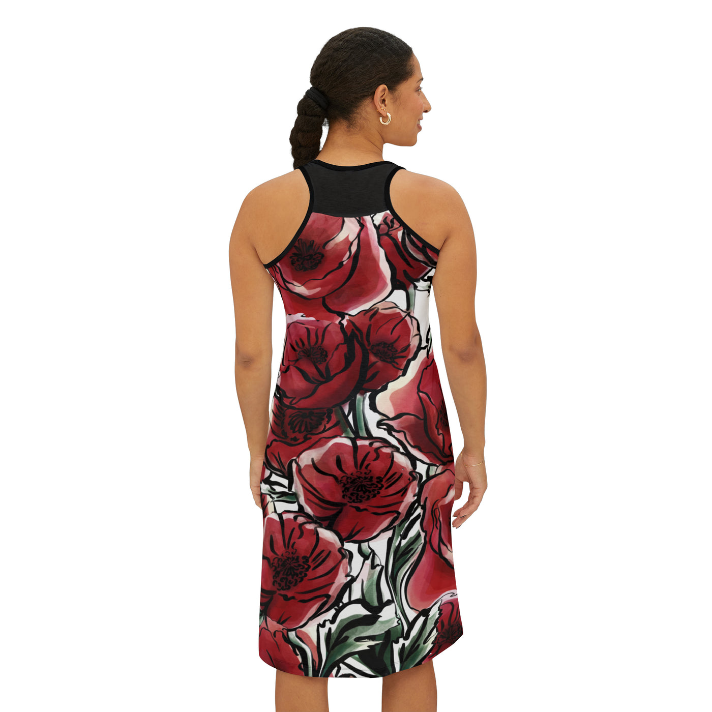 DARK RED LAVISH BLOSSOMS Women's Racerback Dress (AOP)