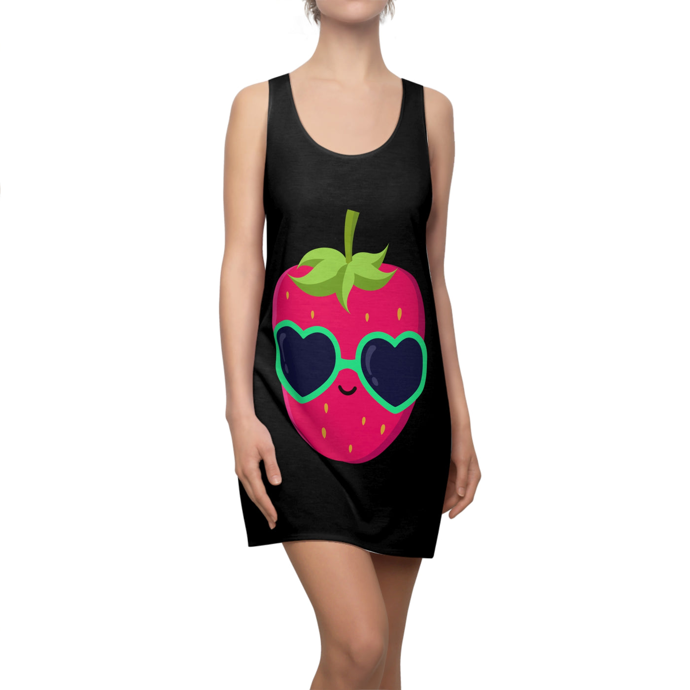 Strawberry Racerback Black Dress (AOP)