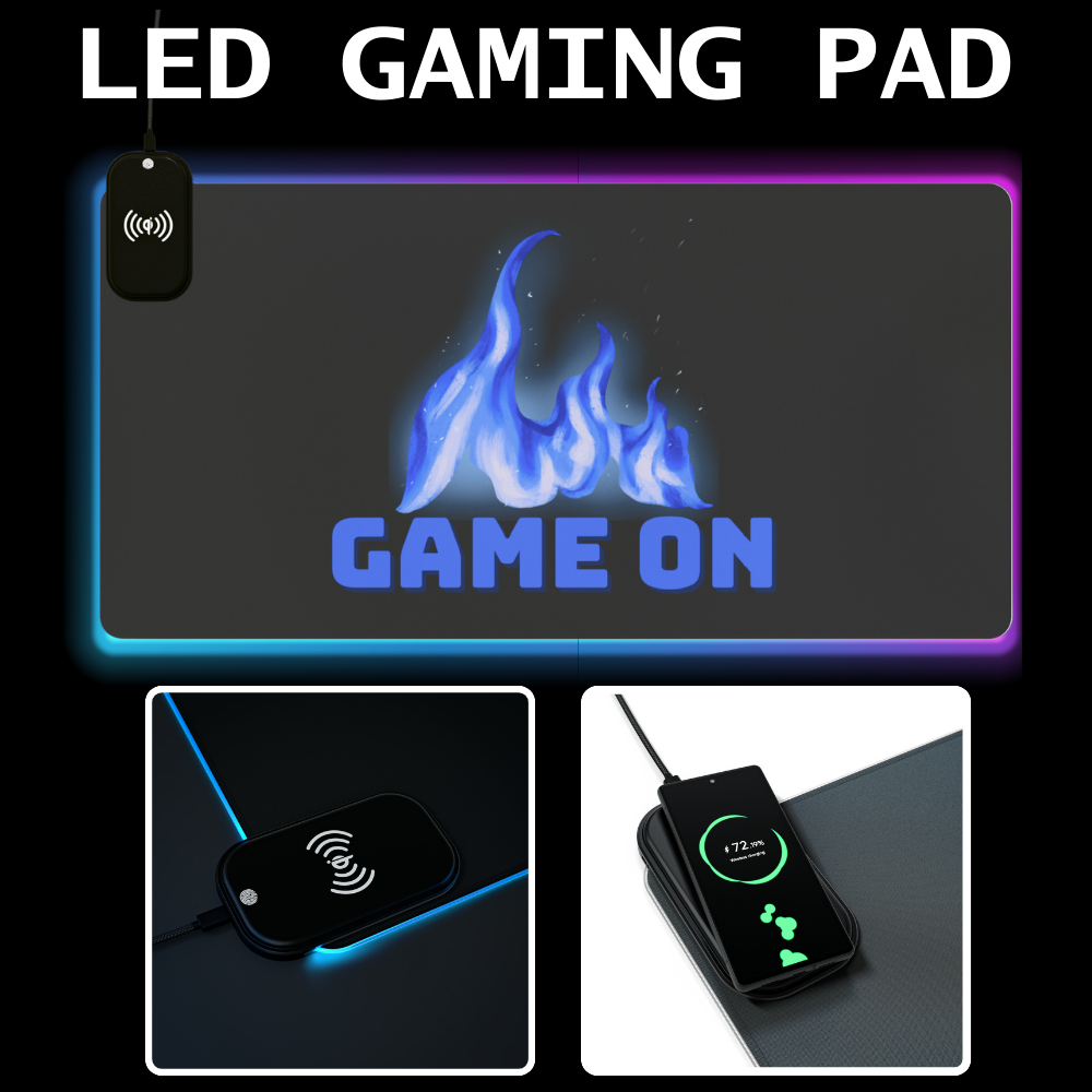 GAME ON LED Gaming Mouse Pad, Wireless Charging