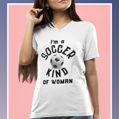 SOCCER QUEEN Jersey Short Sleeve V-Neck Tee