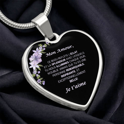 Heartfelt Radiance Necklace: Express Love in French + Personal engraving option