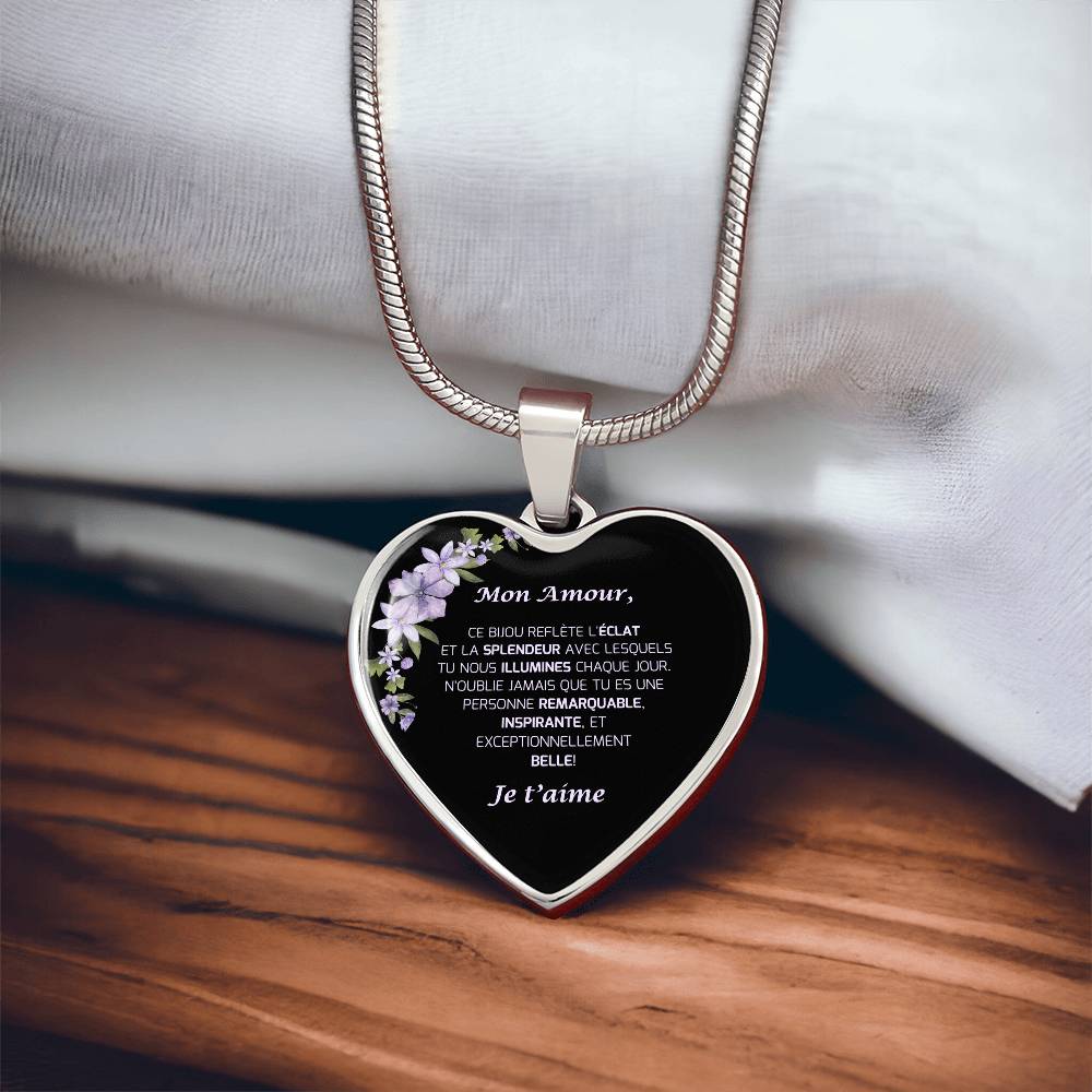 Heartfelt Radiance Necklace: Express Love in French + Personal engraving option