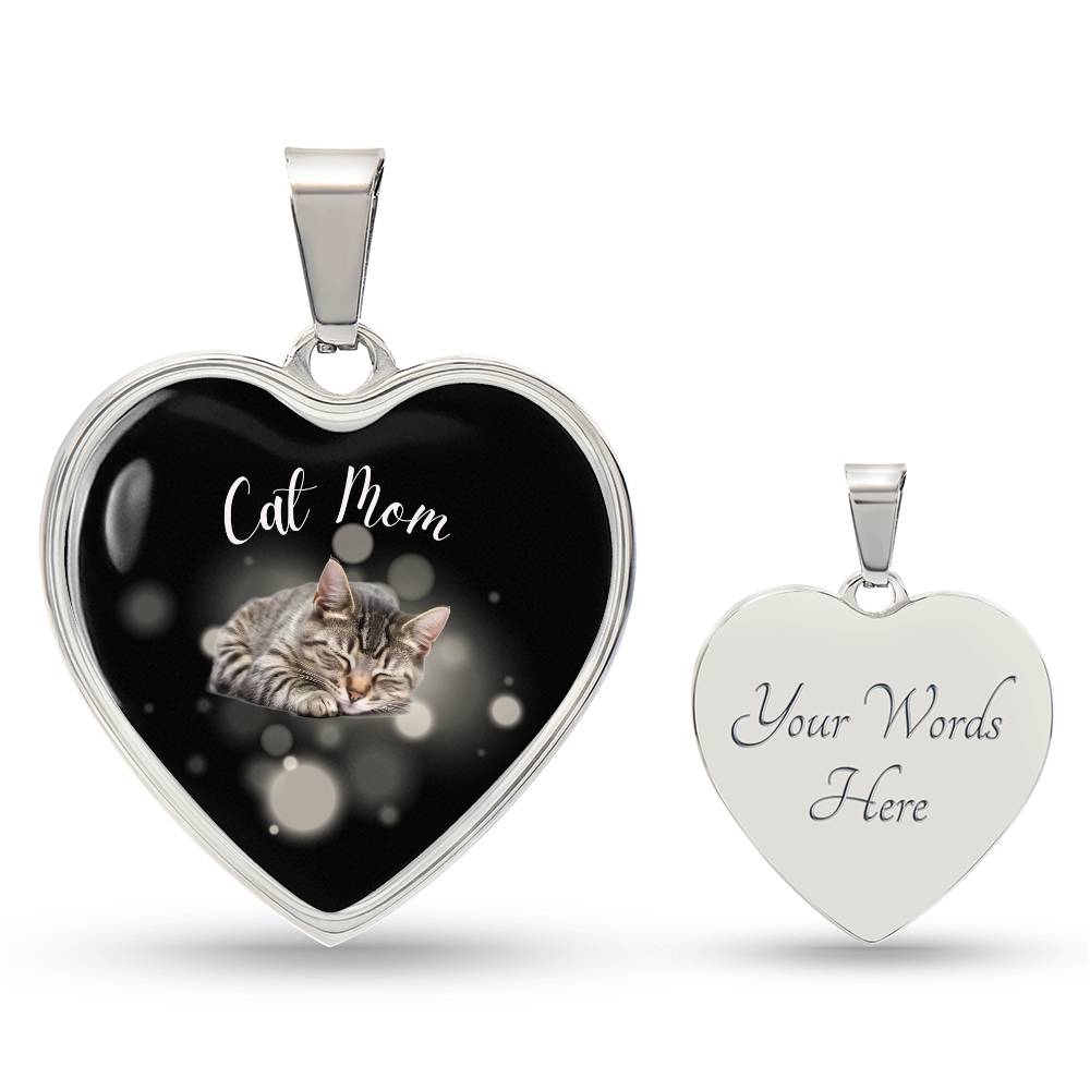 CAT MOM Graphic Heart Pendant Necklace