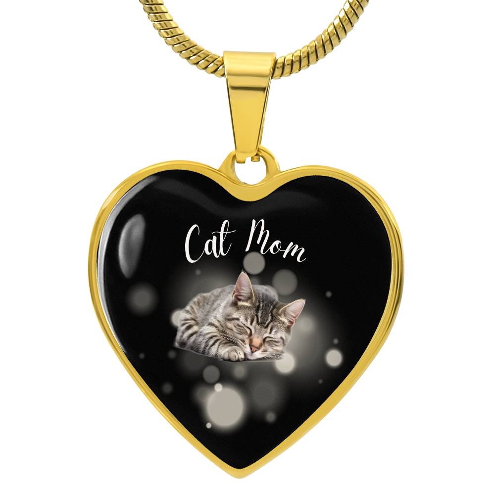 CAT MOM Graphic Heart Pendant Necklace