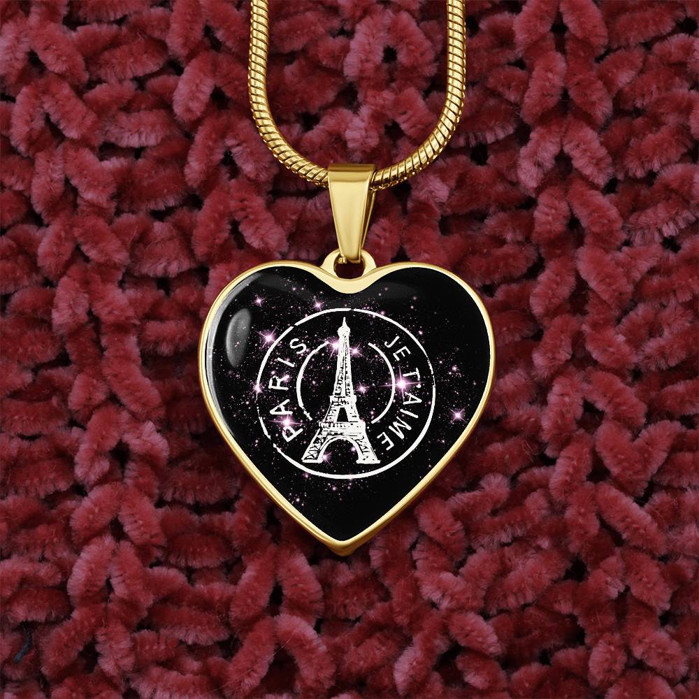 PARIS JE T'AIME Graphic Heart Pendant Necklace - Personalizable