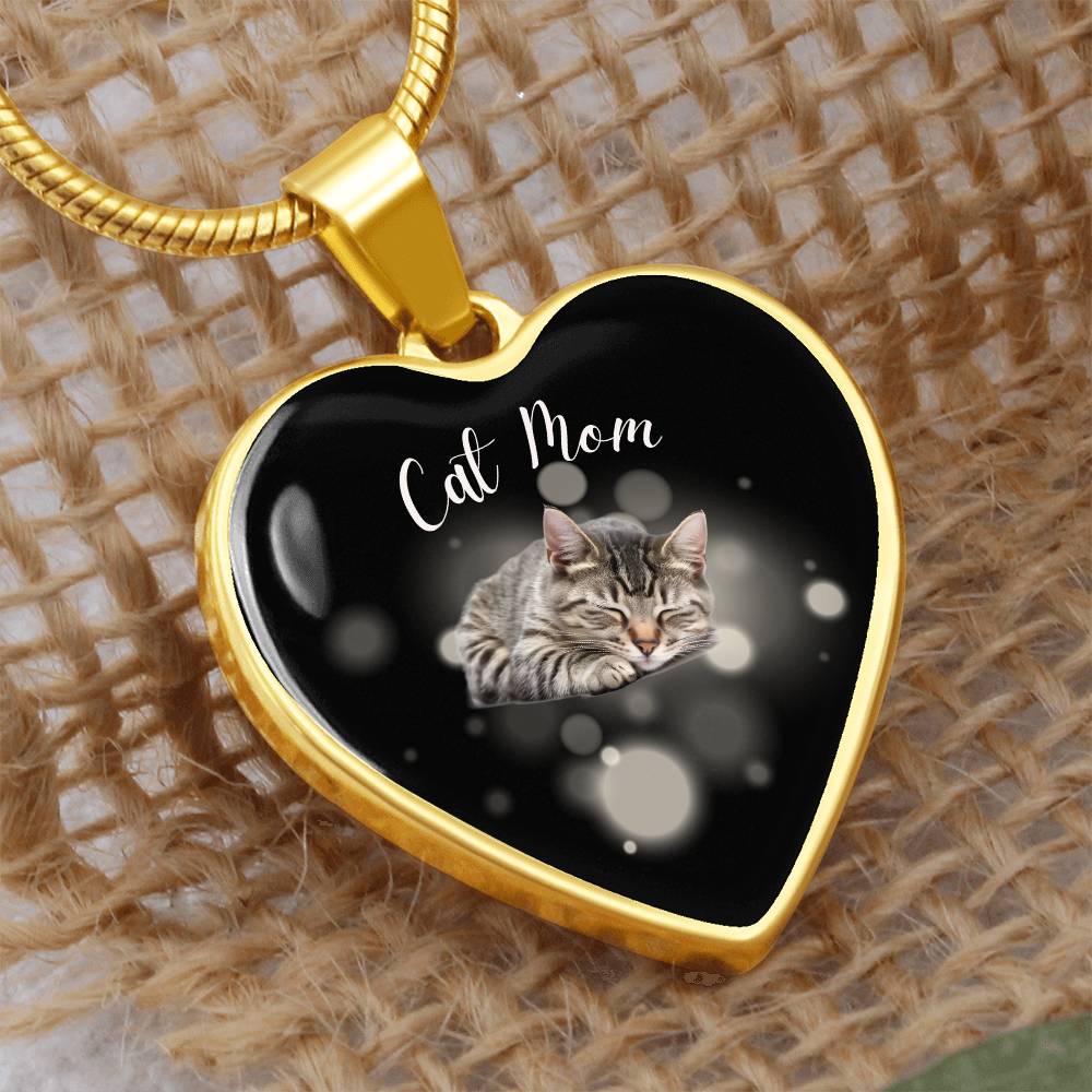 CAT MOM Graphic Heart Pendant Necklace