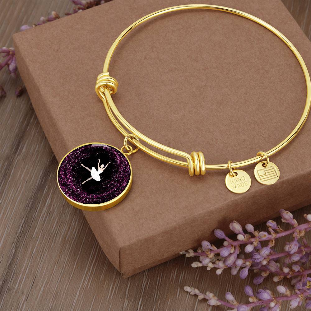 GRACEFUL SWAN BALLERINA Circle pendant luxury Bangle - Personalizable