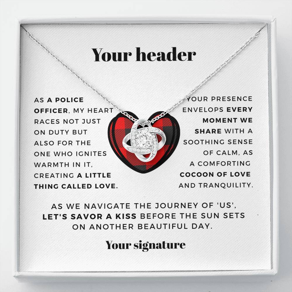 Police officer's cherished partner - Love knot necklace and Personalized card