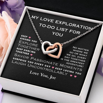 LOVE EXPLORATION  TO-DO LIST Interlocking hearts necklace