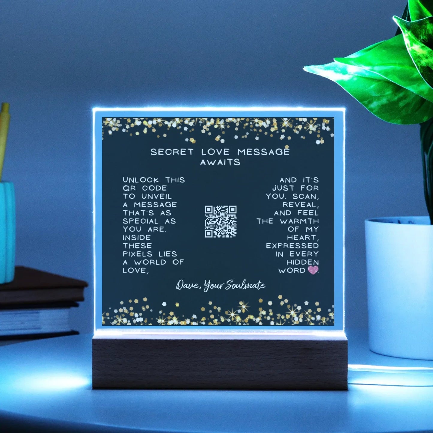 Secret Love Hidden QR code - 2-in-1 LED Acrylic Square Plaque